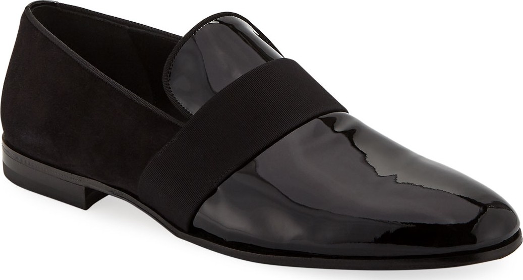 Salvatore Ferragamo Men's Bryden Patent Leather & Suede Slip-On Dress Loafer Shoe