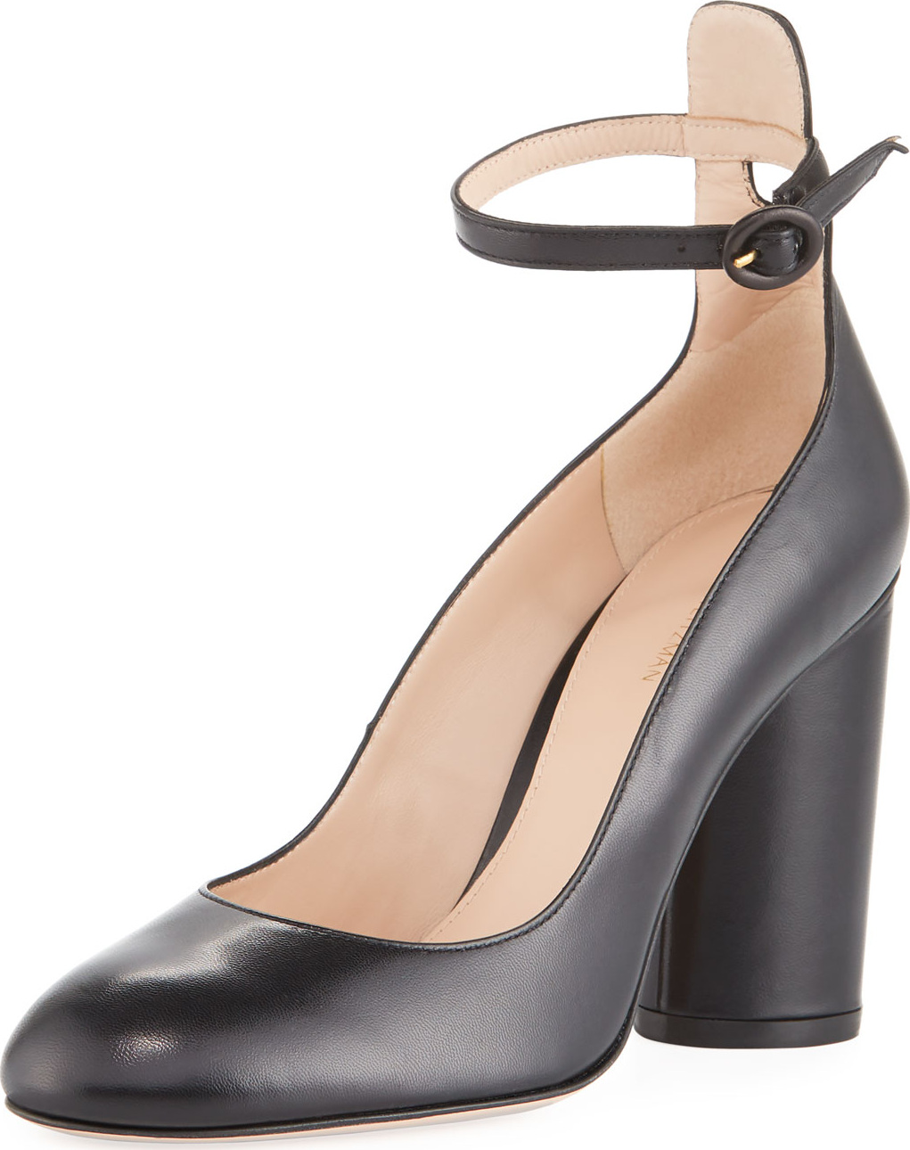 Stuart Weitzman Pasadena Block-Heel Leather Ankle-Wrap Pump