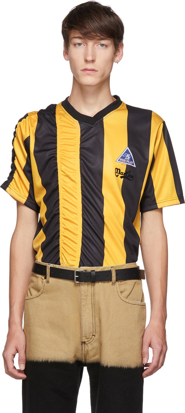 Martine Rose Yellow & Black Ruched Football T-Shirt