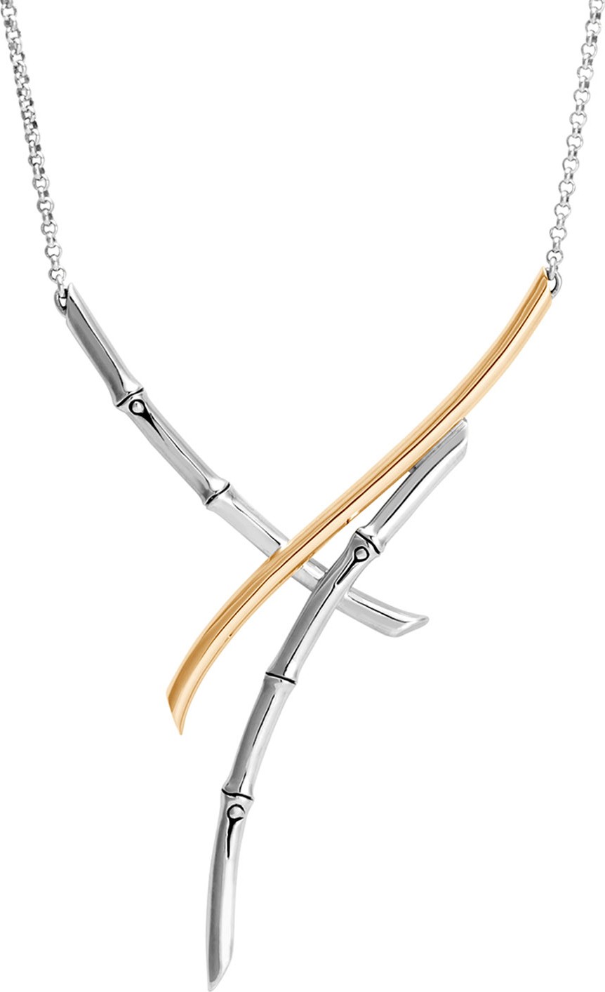 John Hardy Bamboo Silver Necklace w/ 18k Gold