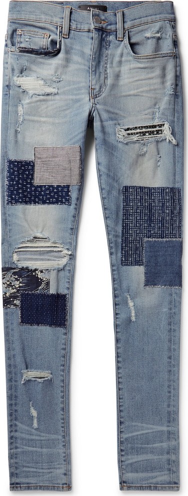 Amiri Skinny-Fit Panelled Distressed Stretch-Denim Jeans