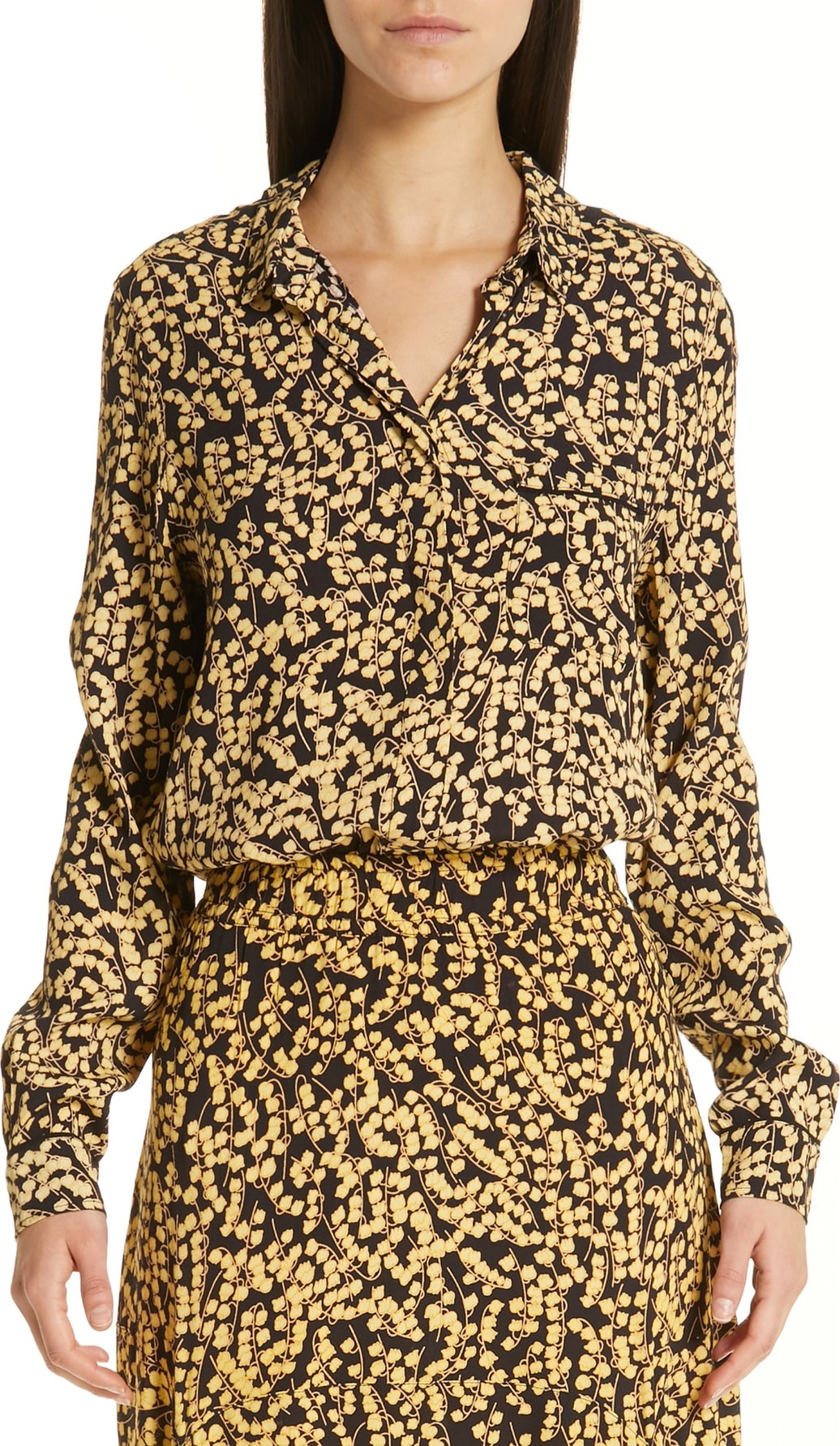 Ganni Floral Print Crepe Shirt