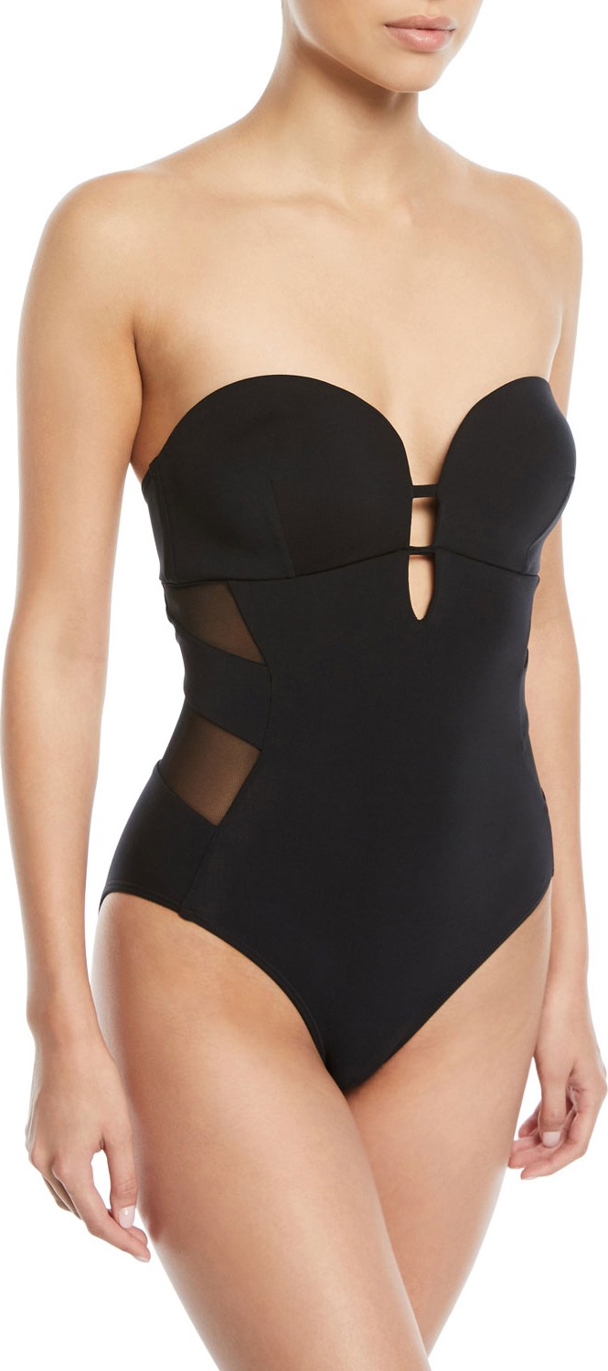 JETS by Jessika Allen Aspire Bandeau One-Piece Swimsuit w/ Mesh Panels