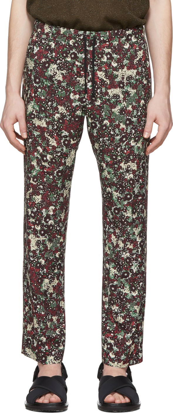 Dries Van Noten Burgundy Floral Perkino Trousers