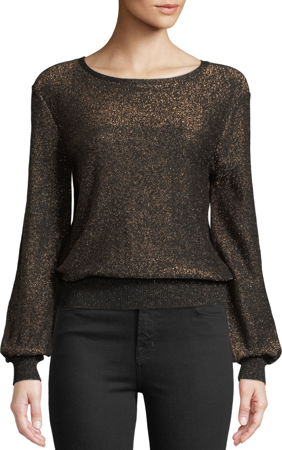 MILLY Shimmer Metallic Pullover Sweater