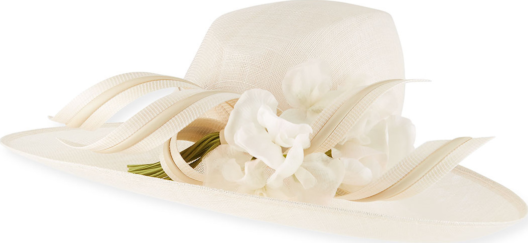 Philip Treacy Straw Hat w/ Ribbon & Rosette Detail