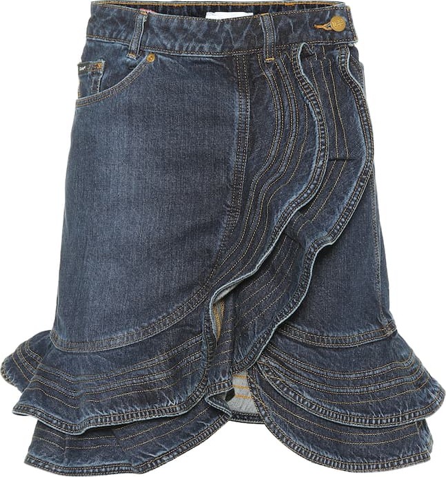 Self Portrait x Lee denim ruffled skirt