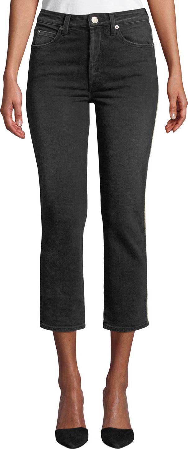 AMO Chloe Cropped Straight-Leg Jeans with Piping