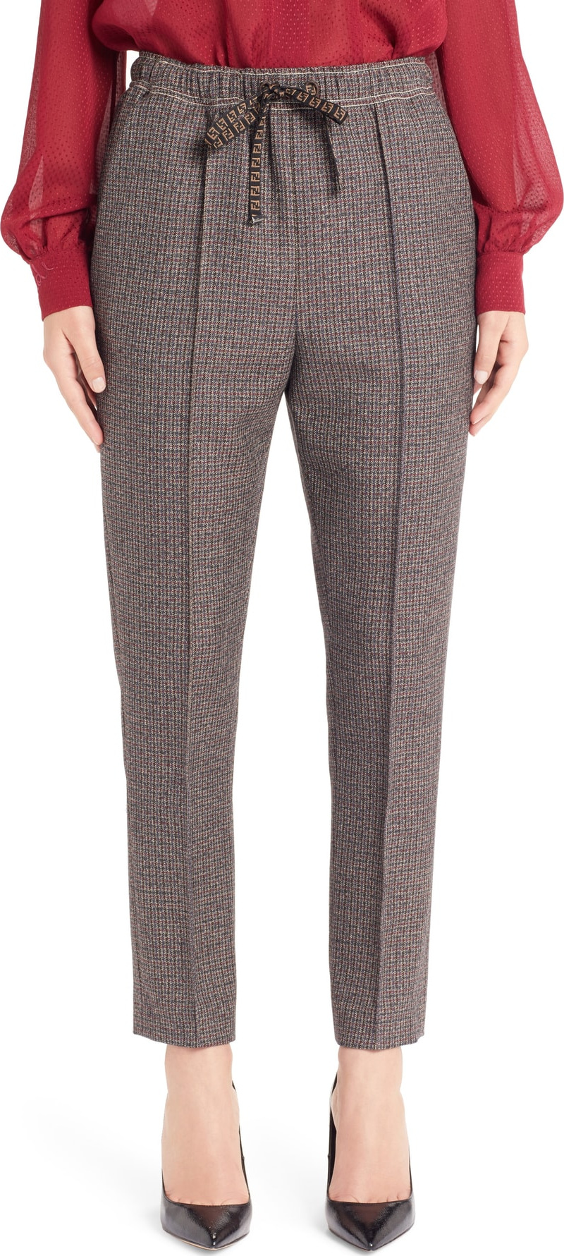 Fendi Microcheck Skinny Stretch Wool Pants