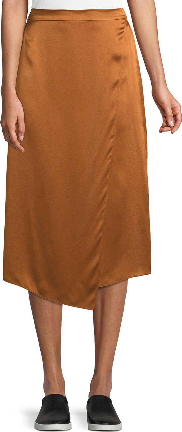 Vince Draped Panel Silk Midi Skirt