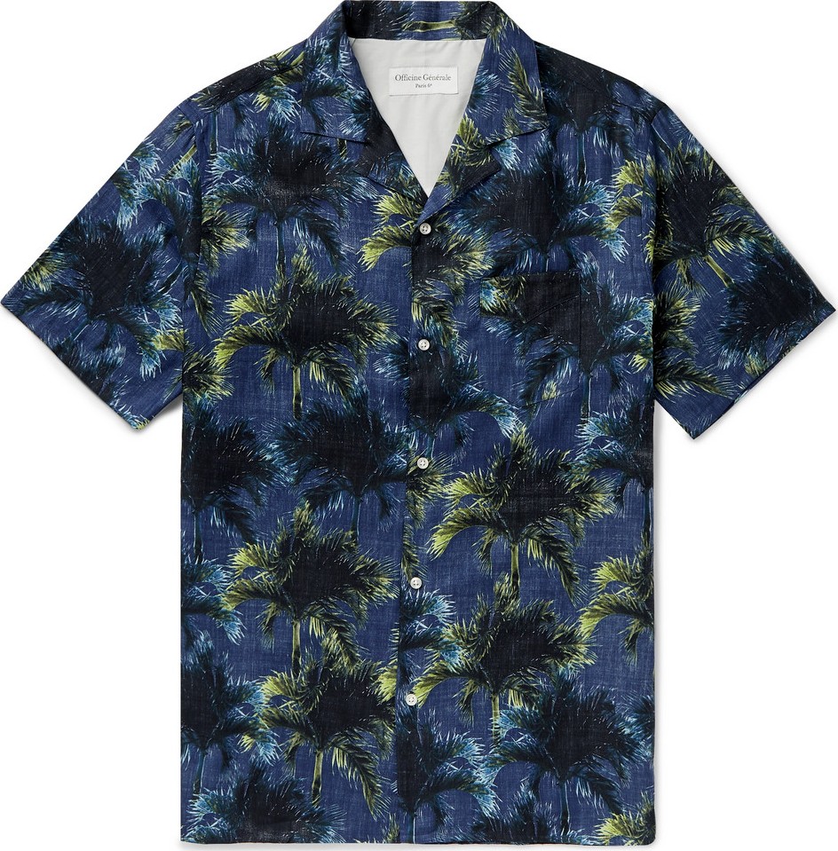 Officine Générale Camp-Collar Printed Cotton Shirt