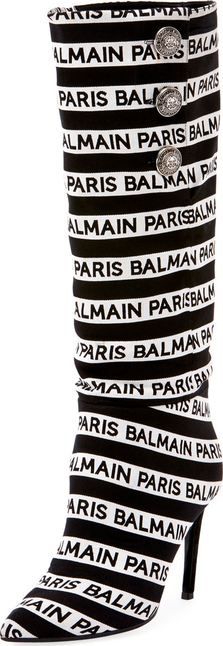 Balmain Jane Logo-Jacquard Knee Boots