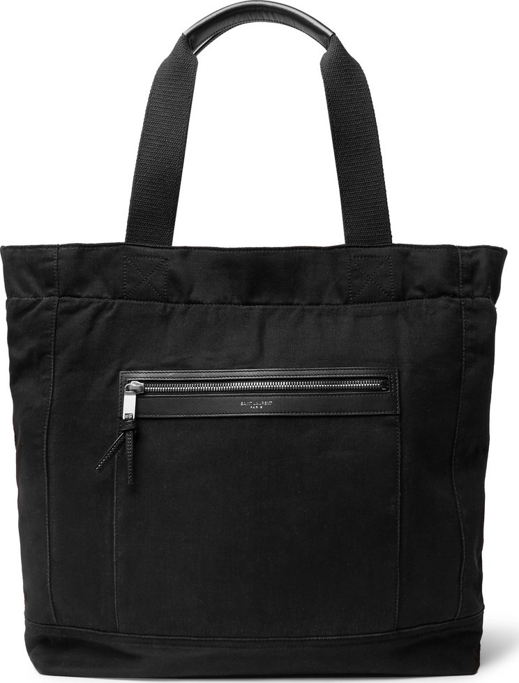 Saint Laurent City Leather-Trimmed Canvas Tote Bag
