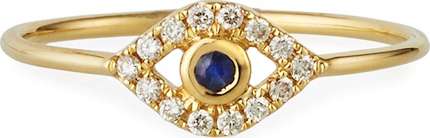 Sydney Evan 14k Diamond Pave Evil Eye Ring  Size 6.5