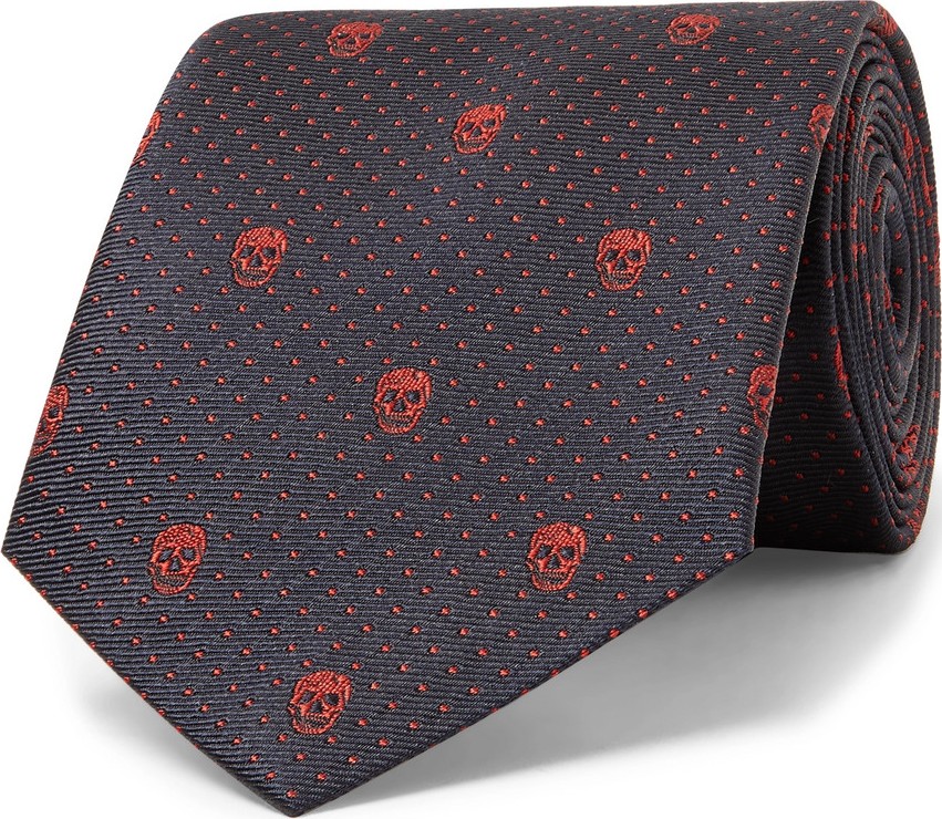 Alexander McQueen 8cm Skull And Polka-Dot Silk-Jacquard Tie
