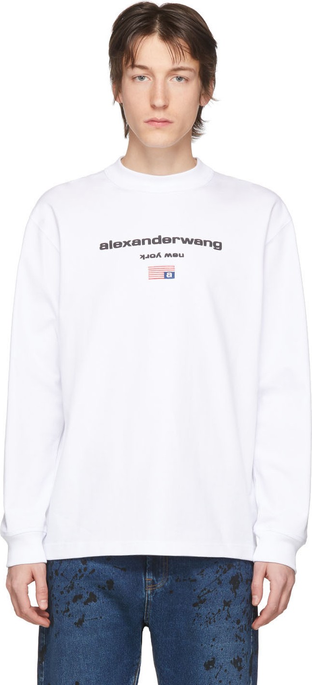Alexander Wang White Graphic Logo Long Sleeve T-Shirt