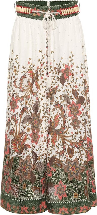 Zimmermann Empire Batik high-rise linen skirt