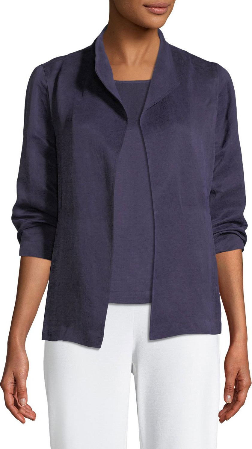 Eileen Fisher Linen/Silk Satin 3/4-Sleeve Jacket
