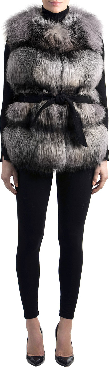 Gorski Belted Fox-Fur Vest with Cashmere Inserts