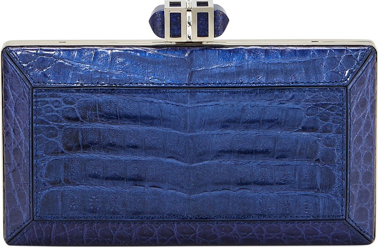 Judith Leiber Coffered Crocodile Minaudiere Clutch Bag