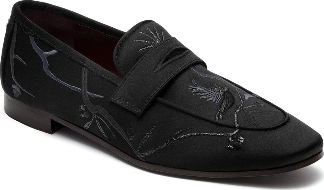 Bougeotte Embroidered Bullfinch Penny Loafers