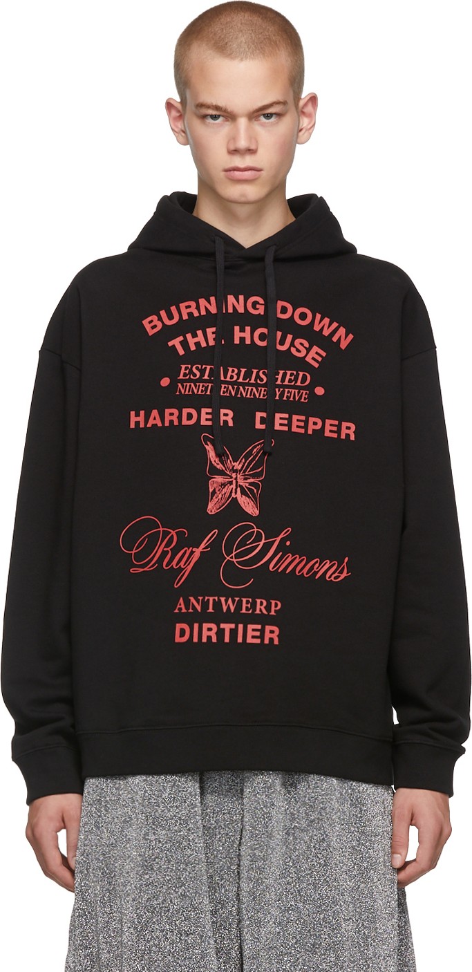 Raf Simons Black Burning Down Hoodie