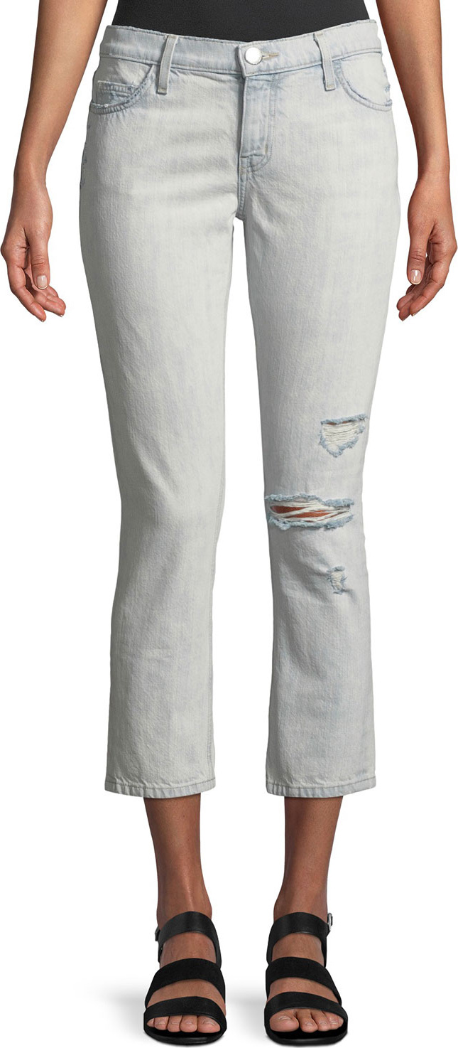 Current/Elliott Distressed Cropped Straight-Leg Jeans