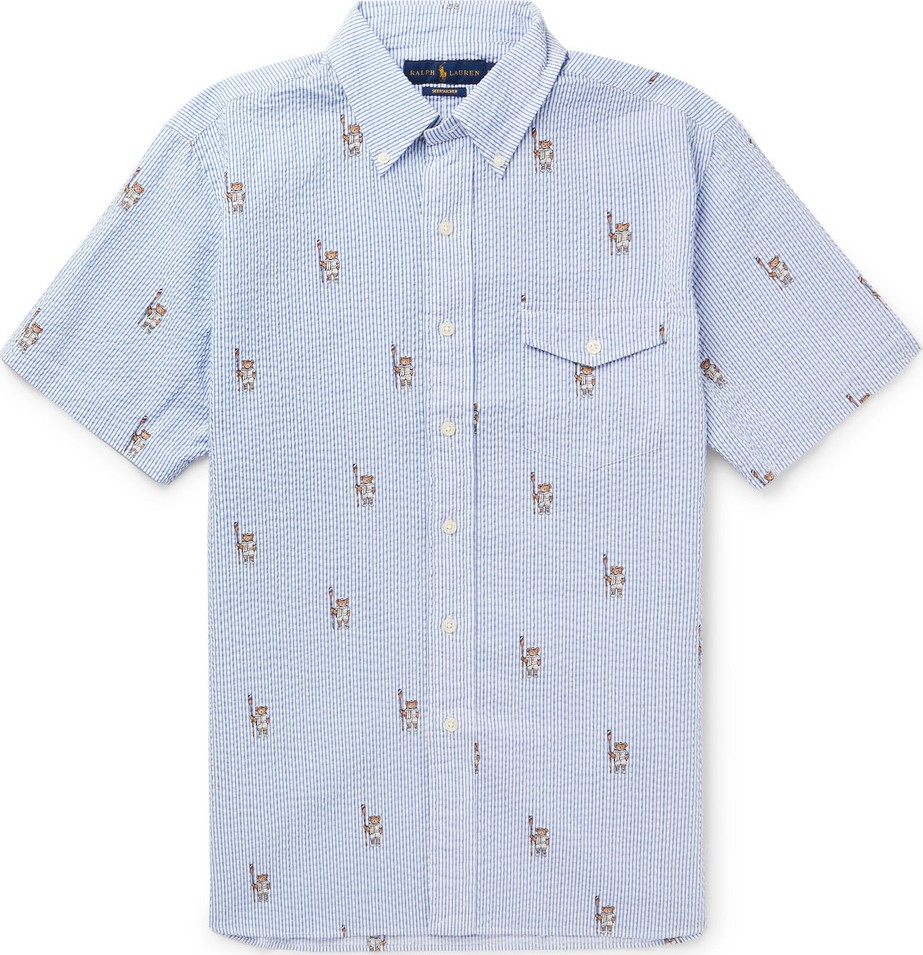 Polo Ralph Lauren Button-Down Collar Printed Striped Cotton-Seersucker Shirt