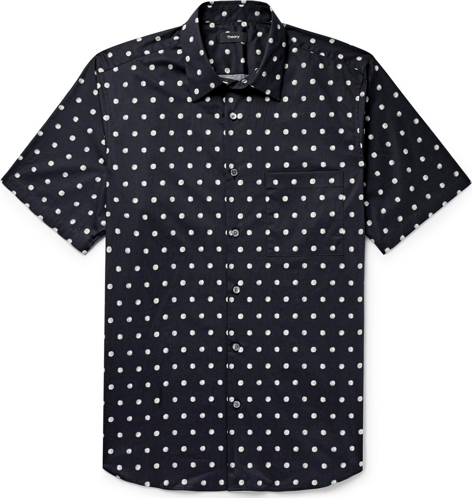 Theory Virsko Polka-Dot Cotton-Blend Poplin Shirt