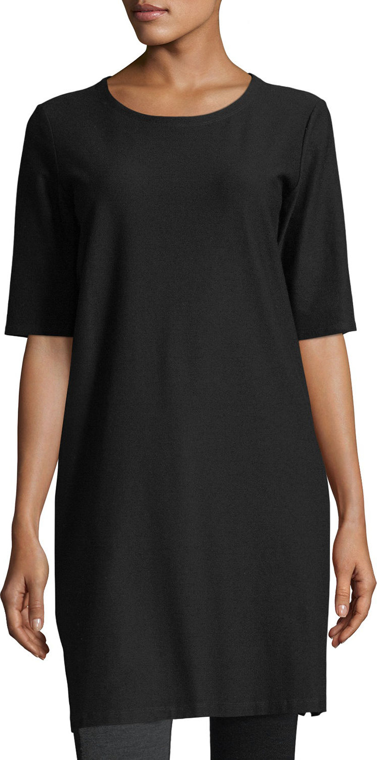 Eileen Fisher Half-Sleeve Crepe Shift Dress