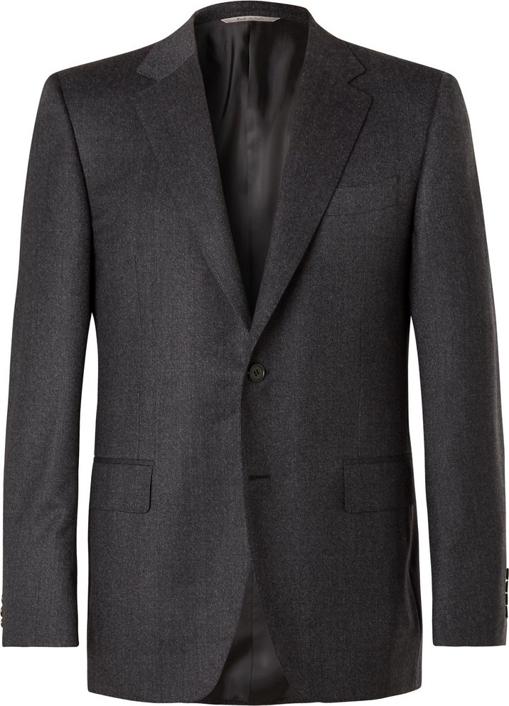Canali Navy Super 120s Micro-Checked Wool Suit Jacket