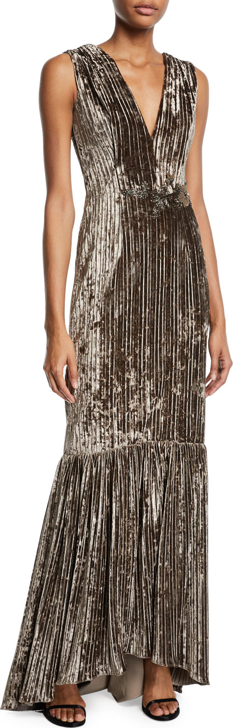 David Meister Sleeveless Velvet & Embellished Gown