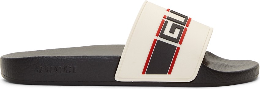 Gucci White Rubber Logo Stripe Sandals