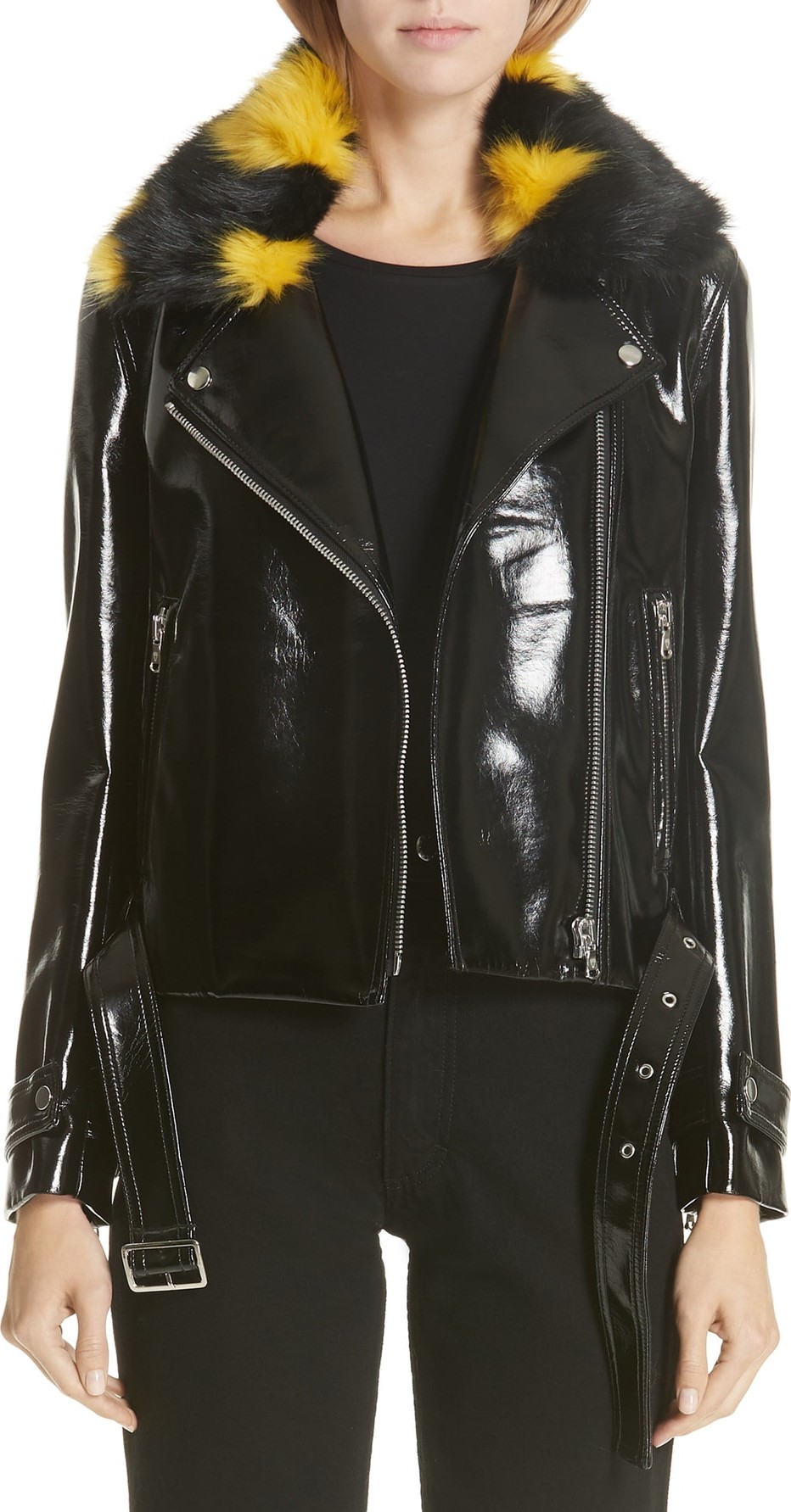 Shrimps Faux Leather Moto Jacket with Removable Faux Fur Collar