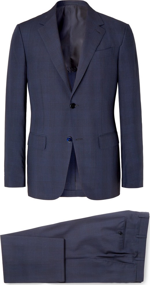 Ermenegildo Zegna Navy Slim-Fit Checked Wool and Silk-Blend Suit