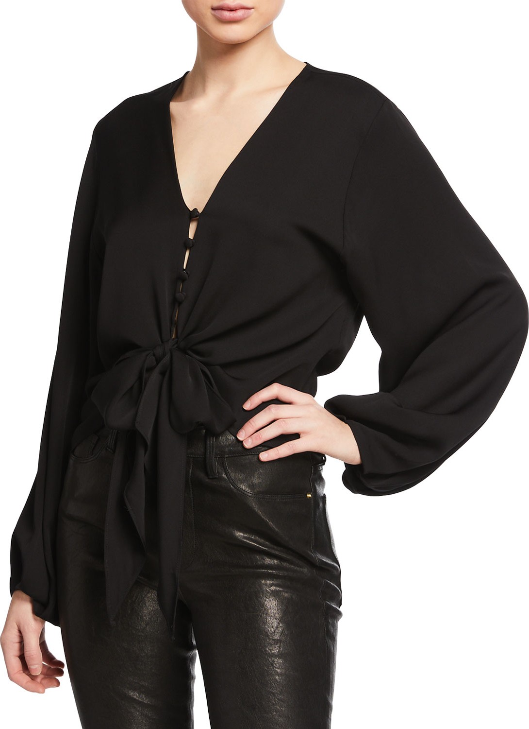 MILLY Elizabeth V-Neck Tie-Front Top