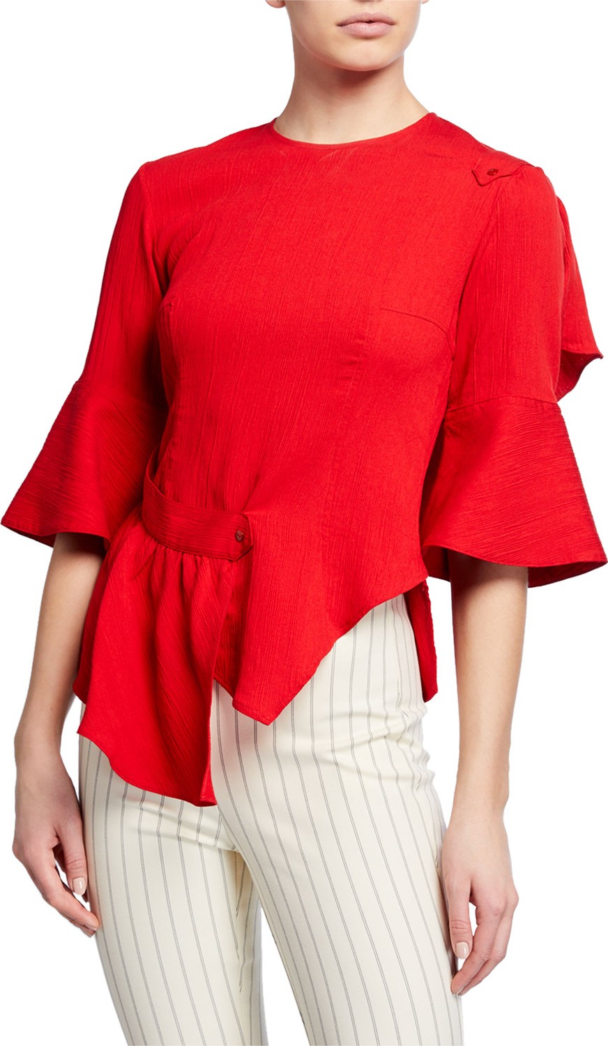 palmer//harding Sash 3/4-Sleeve Asymmetrical Ruffle Top