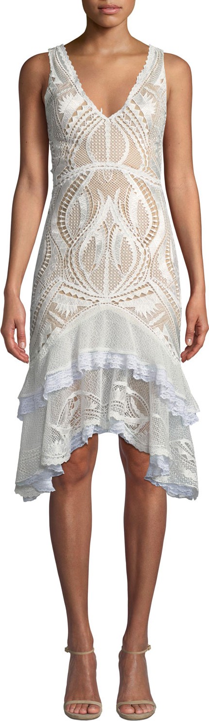 Jonathan Simkhai Guipure Lace V-Neck Tiered Cocktail Dress