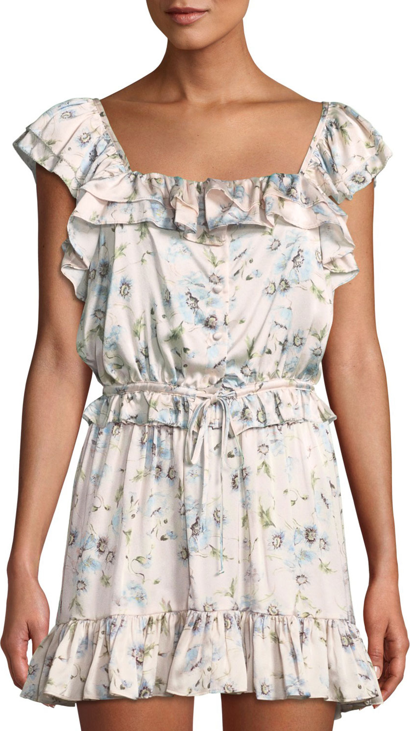 LOVESHACKFANCY Mia Poppy-Print Ruffle Silk Crop Top