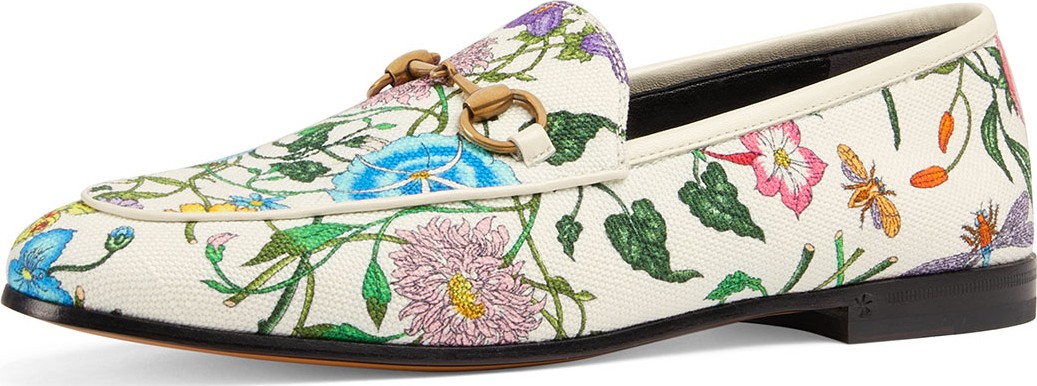 Gucci Floral Canvas Flat Loafers