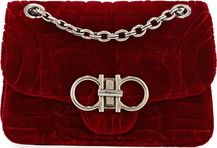 Salvatore Ferragamo Gancio Quilting Velvet Shoulder Bag