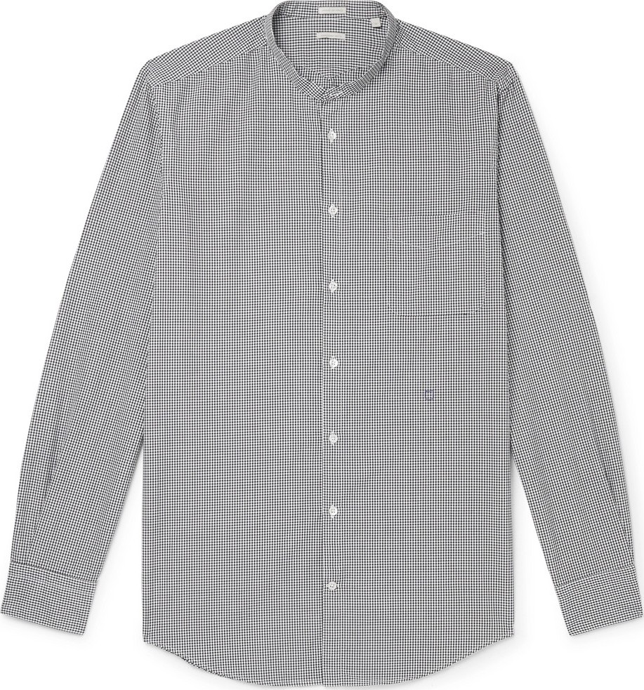 Massimo Alba Slim-Fit Grandad-Collar Micro-Checked Cotton Shirt