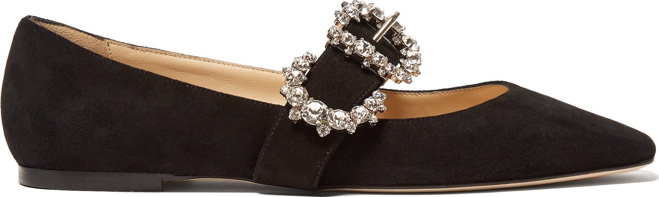 Jimmy Choo Goodwin crystal-buckle suede ballet flats
