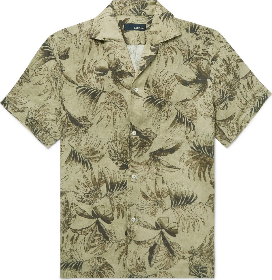 Lardini Camp-Collar Printed Linen Shirt