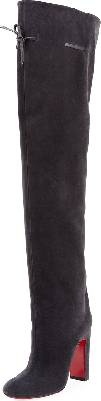 Christian Louboutin Alta Gant Suede Red Sole Knee Boot, Gray
