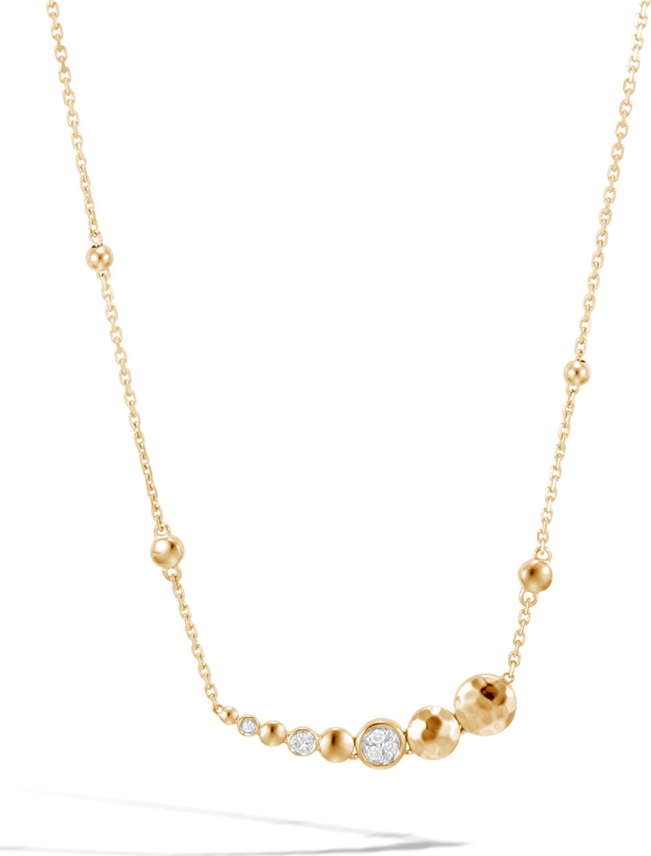 John Hardy 18k Dot Hammered Bar Necklace w/ Diamonds