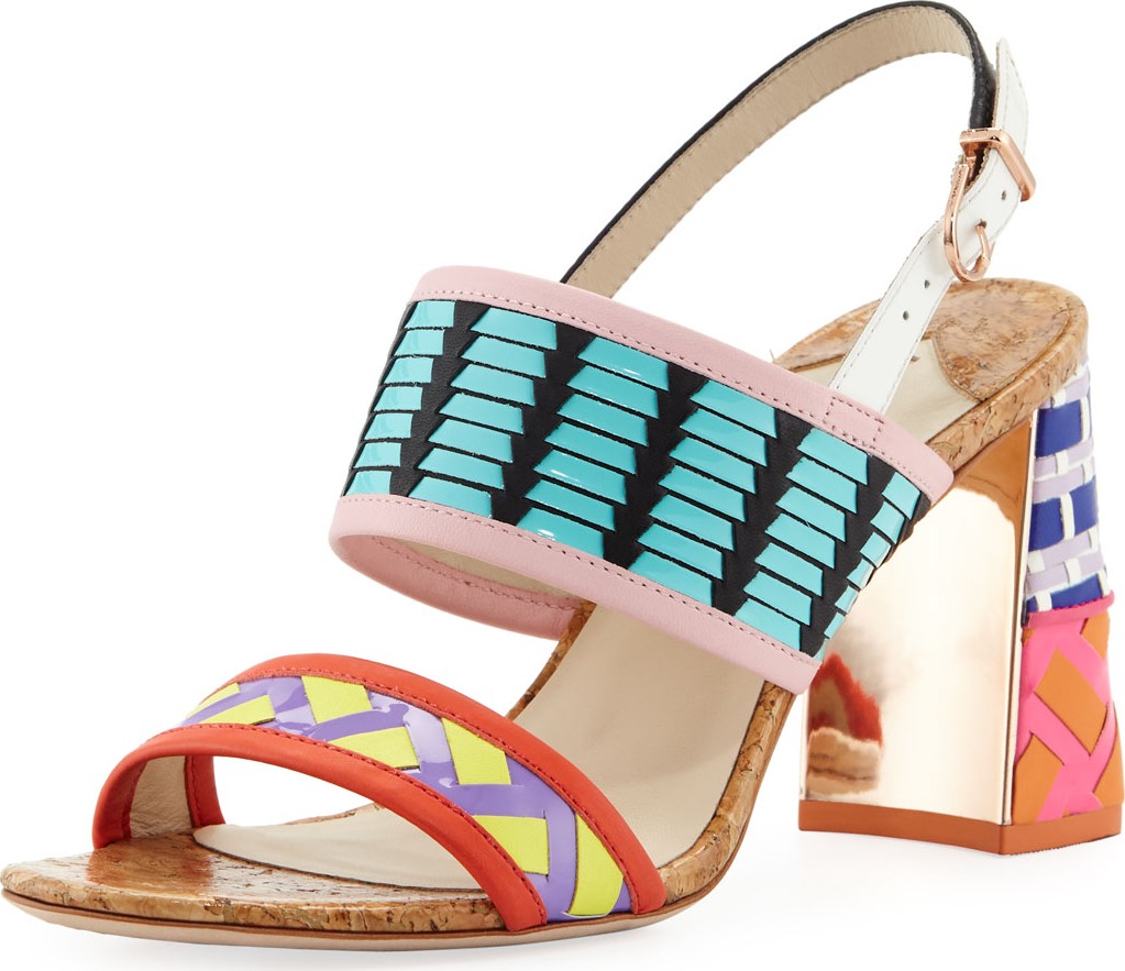 Sophia Webster Celia Mid-Heel Colorblock Sandals Sophia Webster Celia Mid-Heel Colorblock Sandals