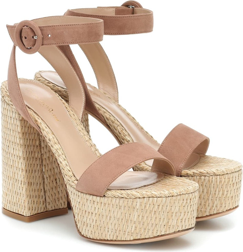 Gianvito Rossi Raffia and suede platform sandals
