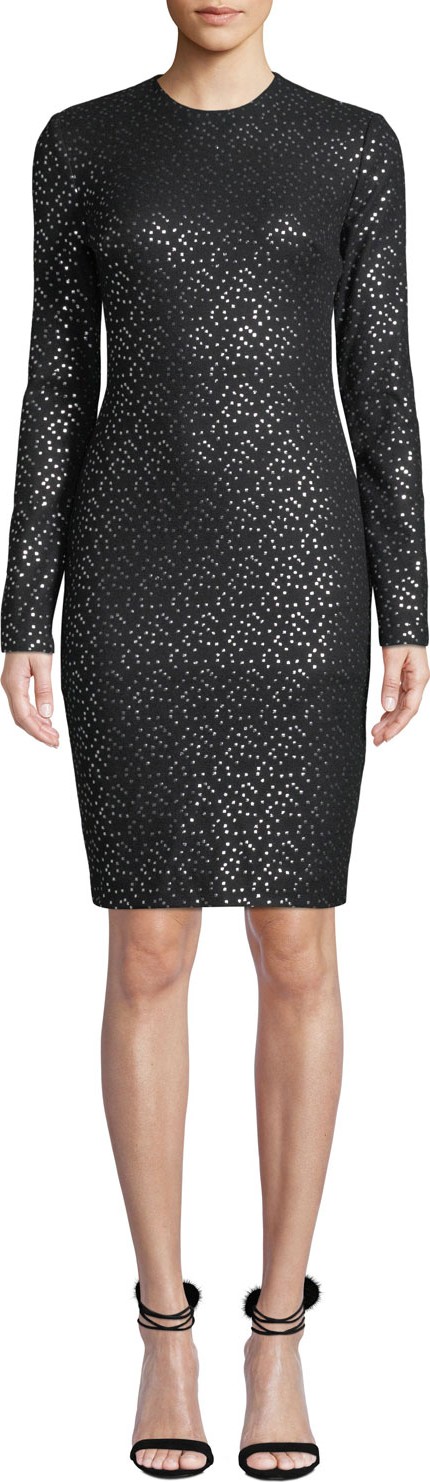 Black Halo Desoto Long-Sleeve Dotted Dress