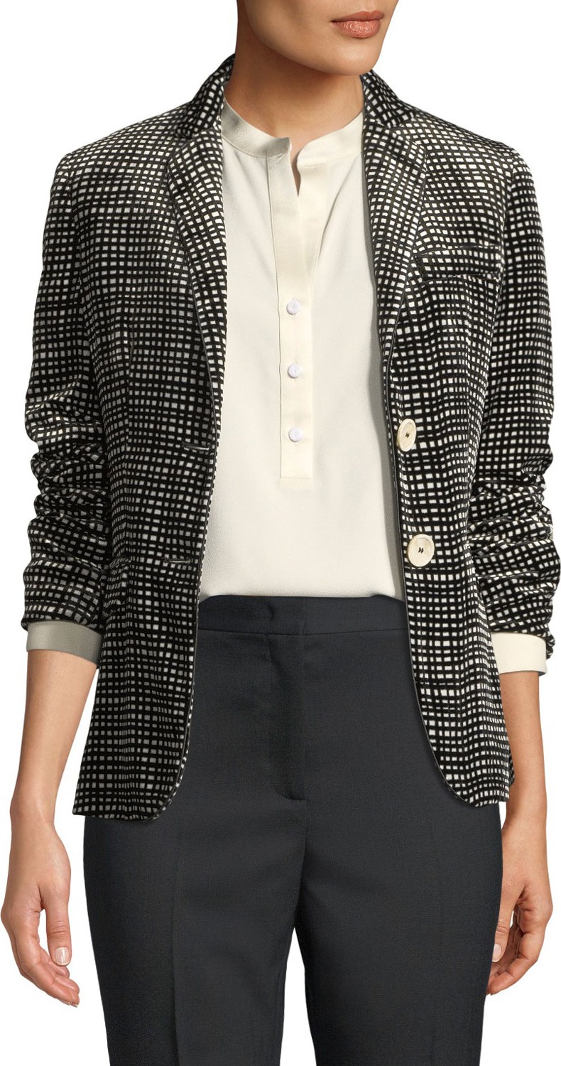 Piazza Sempione Velvet Graphic-Plaid Single-Breasted Jacket